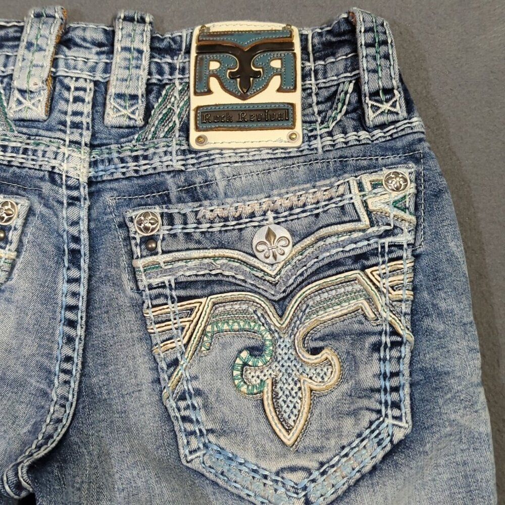 Rock Revival Jeans Men's 26 Blue Aquifer Slim Boot Distressed Denim